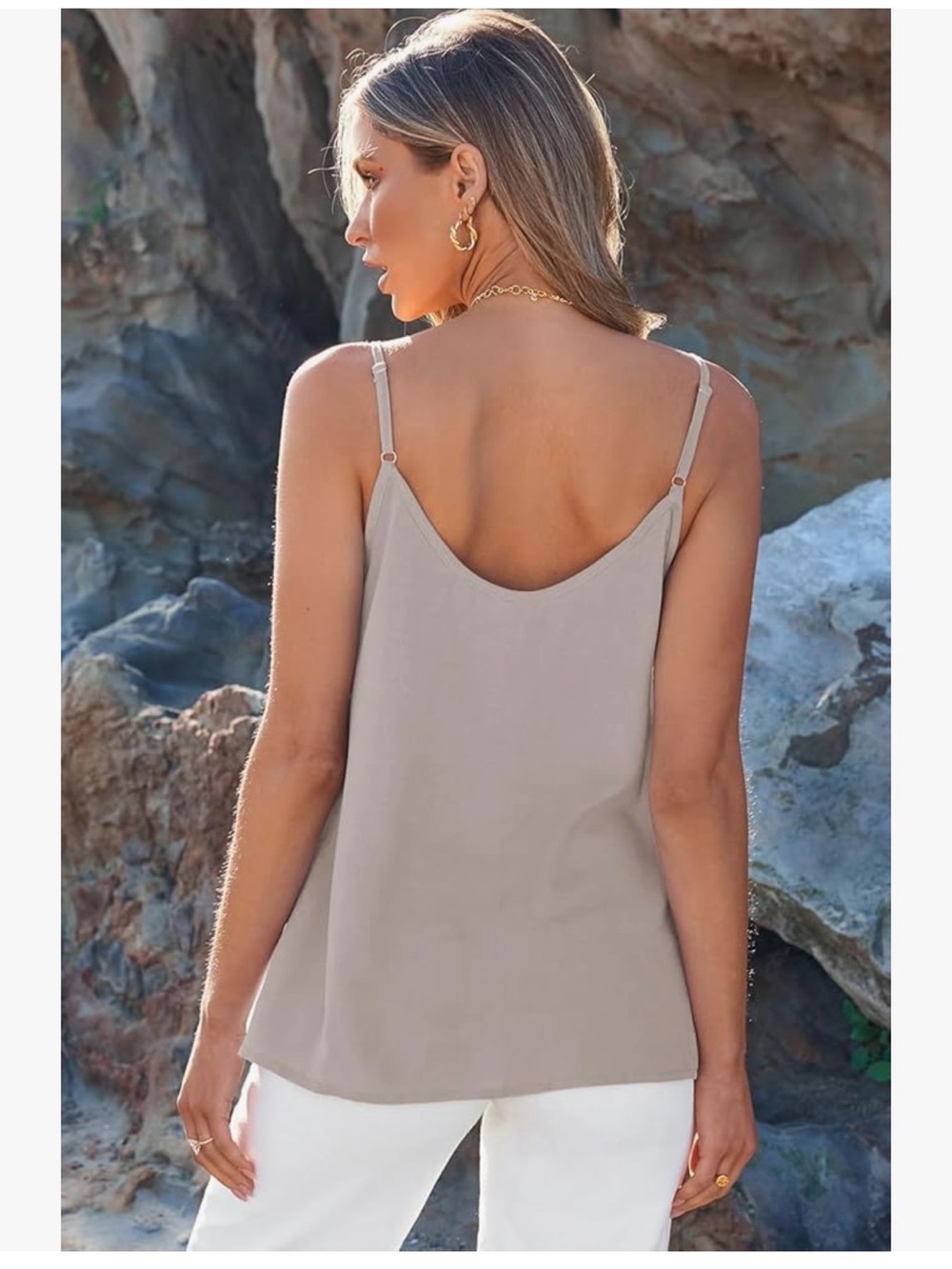 Women’s Spaghetti Strap Button-Front Tank Top - Dusty Mauve - Picture 2 of 5